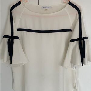 Calvin Klein White Blouse with Black Trim. Size Small